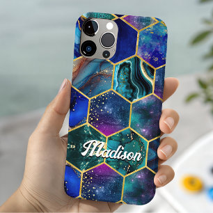 Coque Case-Mate iPhone Géométrique bleu turquoise pailleté faux chic fémi