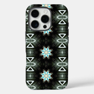 Coque iPhone 16 Pro géométrique en étoile bleue sur noir