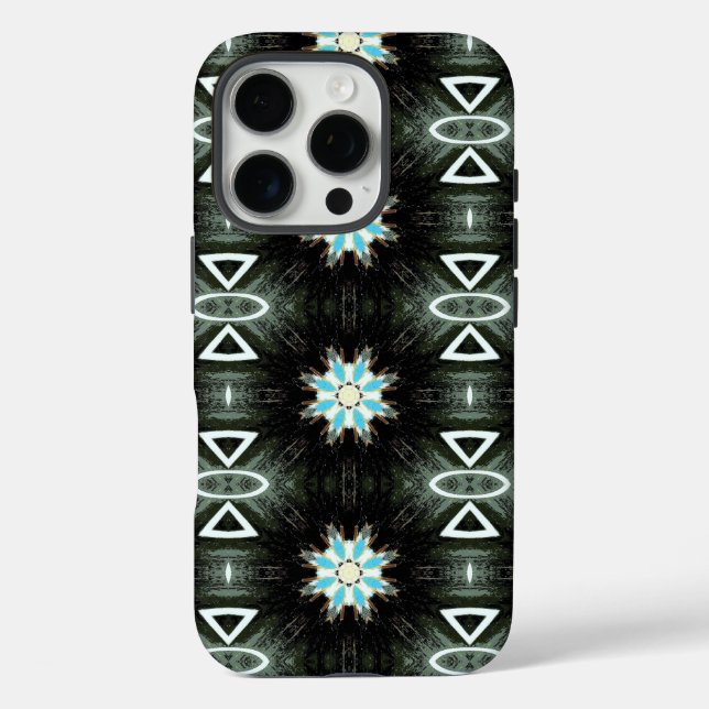 Coques Case-Mate iPhone géométrique en étoile bleue sur noir (Verso)