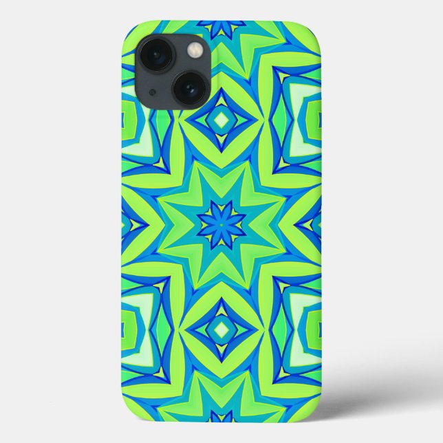 Coques Case-Mate iPhone Géométrique étoile Abstraite - Vert chaux et bleu (Verso)