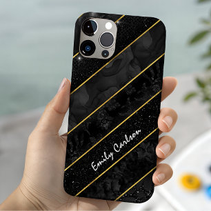Coque Case-Mate iPhone Géométrique pailleté or noir élégant