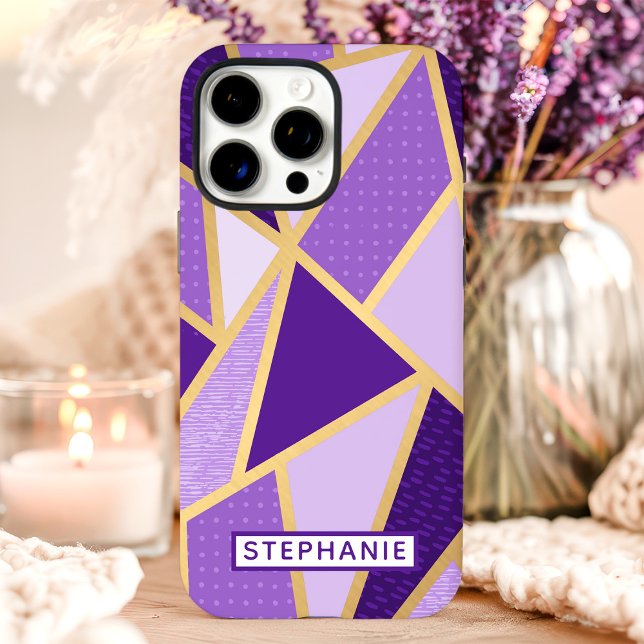 Coques Case-Mate iPhone Géométrique Violet Or Nom Personnalisé (Créateur téléchargé)