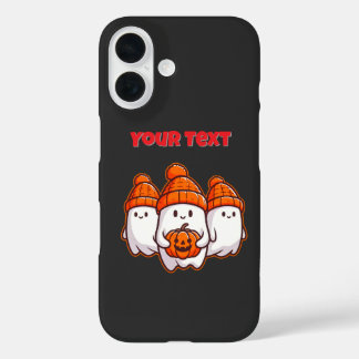 Coque Pour iPhone 16 Ghosts d'Halloween avec Citrouille et haricot oran