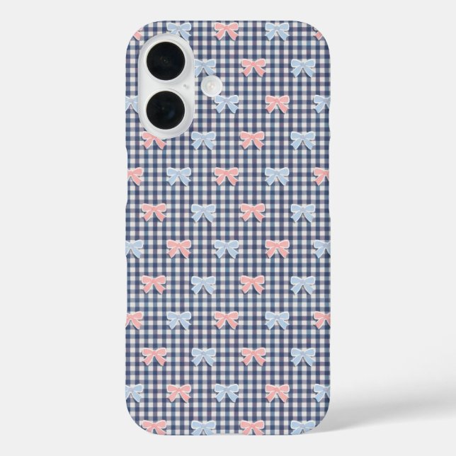 Coques Case-Mate iPhone Gingham Bleu Blanc Rose Bleu Coquette Tendances  (Verso)