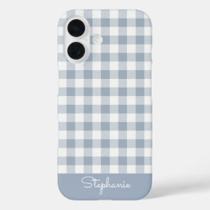 Coque Pour iPhone 16 Gingham côtier à carreaux Prépa Vérifié Nom Bleu B