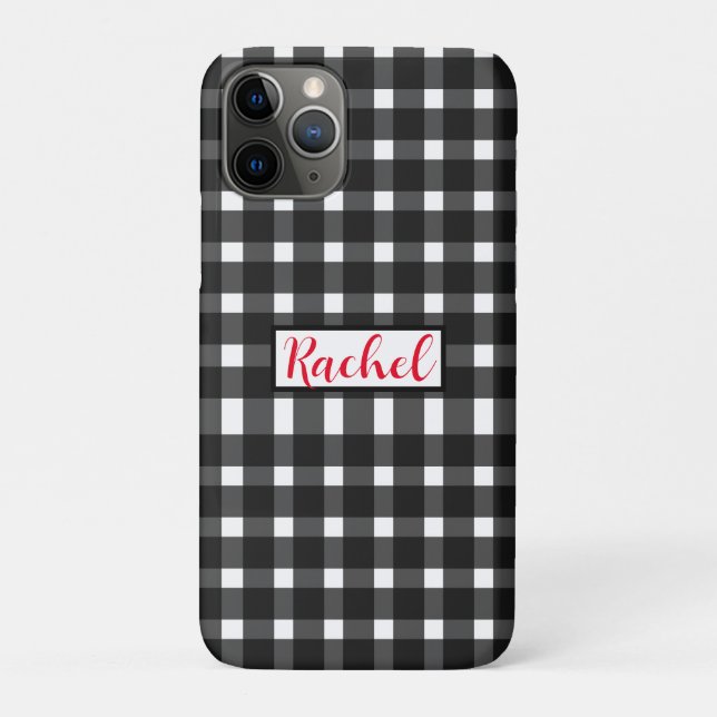 Coques Case-Mate iPhone Gingham Personnalisé Noir Blanc  (Dos)