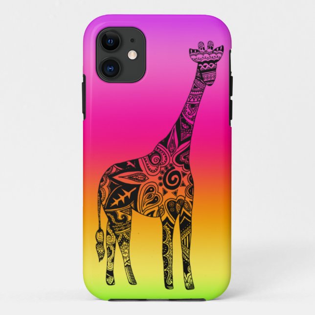 Coques Case-Mate iPhone Girafe au néon rose et verte (Dos)