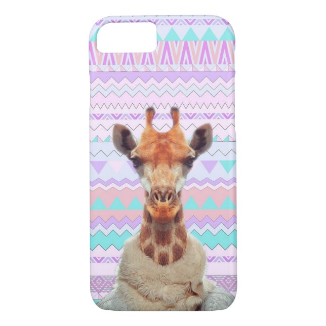 Coques Case-Mate iPhone Girafe drôle avec le tribal aztèque en pastel (Dos)