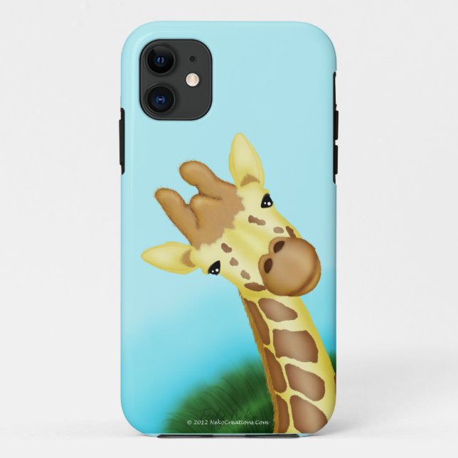 Coques Case-Mate iPhone Girafe jaune fraîche sur l'arrière - plan bleu (Dos)