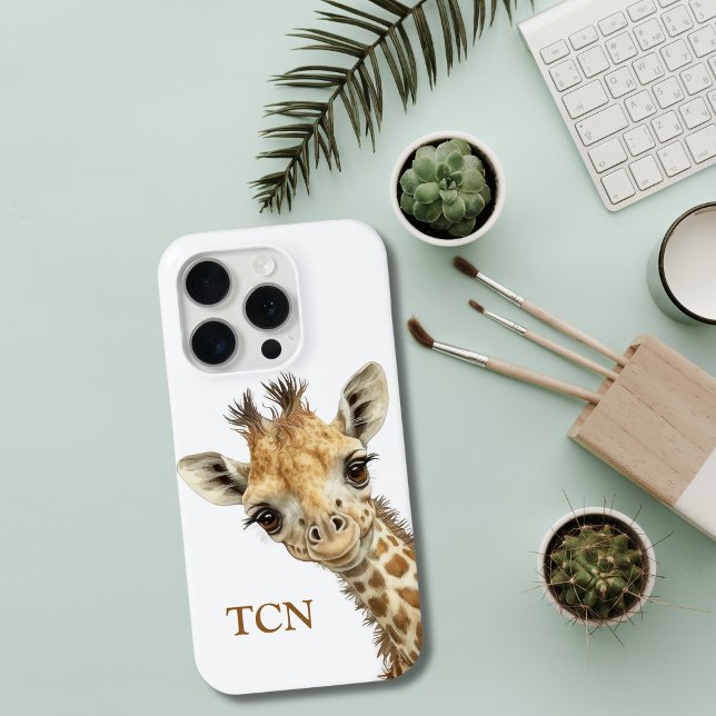 Coques Case-Mate iPhone Girafe Monogramme Initiales Aquarelle Mignonne Ado (Giraffe Monogram Initials iPhone case Samsung case.)