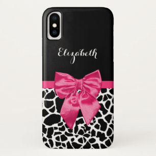 Coque iPhone X Girafe noire Poster de animal mignonne Bow rose ch