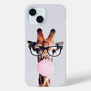 Coque Case-Mate iPhone Girafe portant des lunettes soufflant bulle rose g