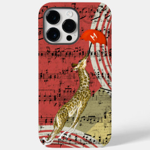 Coque Pour Pour iPhone 14 Pro Max Girafe rouge Retro Musical Flying Umbrella