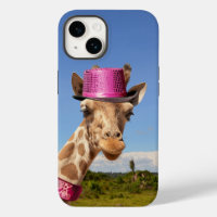 Giraffe en casquette rose étincelant