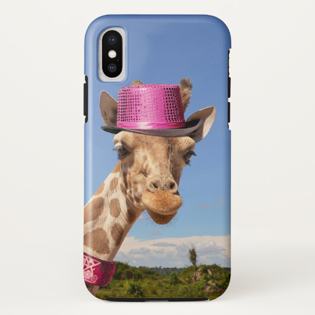 Coques Case-Mate iPhone Giraffe en casquette rose étincelant (Dos)