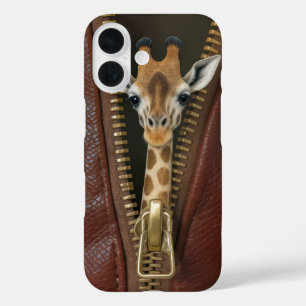 Coque Pour iPhone 16 Giraffe En Zipper En Cuir