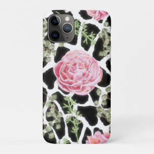 Case-Mate iPhone Case Giraffe Imprimé noir et blanc avec des roses roses