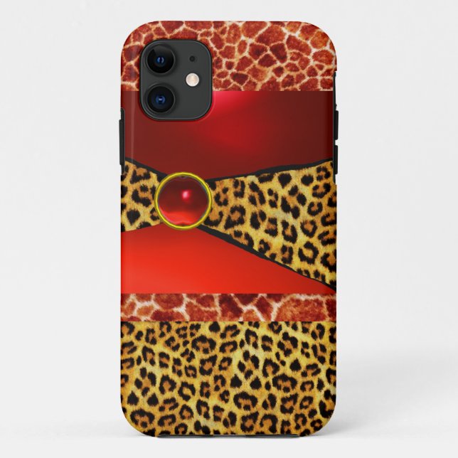 COQUES Case-Mate iPhone GIRAFFE LÉOPARD PEAU ROUGE GIRAFFE IMPRIMÉ GEMSTON (Dos)