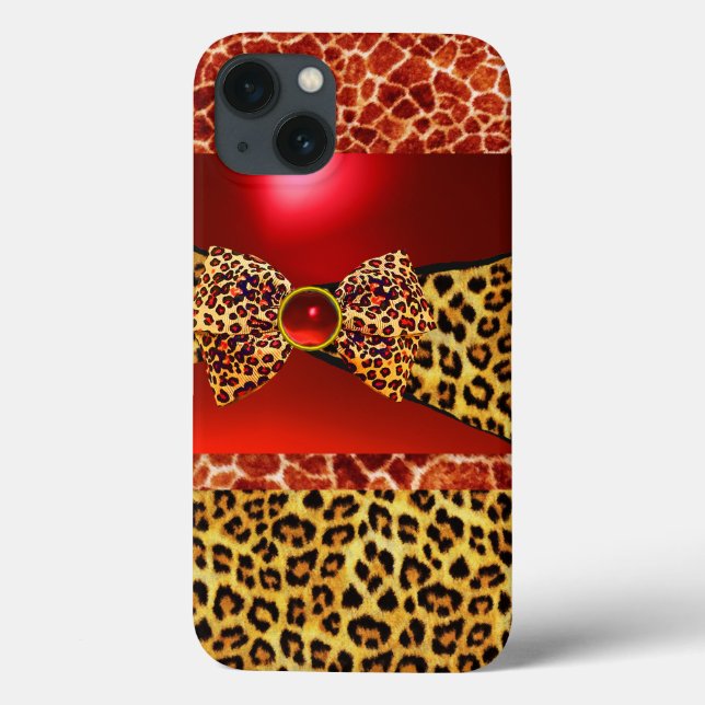 COQUES Case-Mate iPhone GIRAFFE LEOPARD SKIN BOW IMPRIMÉ, ROUGE RUBY GEMST (Verso)