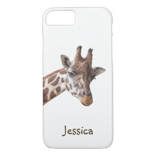 Coque iPhone 7 Giraffe Safari animal sur le nom de la fille blanc