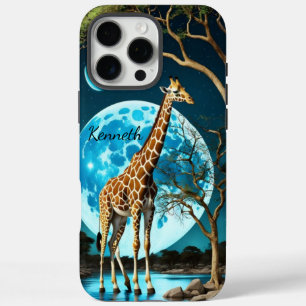 Coque iPhone 16 Pro Max Giraffe Sous Lune Bleue