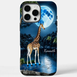 Coque iPhone 16 Pro Max Giraffe sous une lune bleue