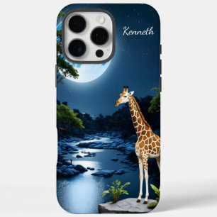 Coque iPhone 16 Pro Max Giraffe sous une Pleine lune