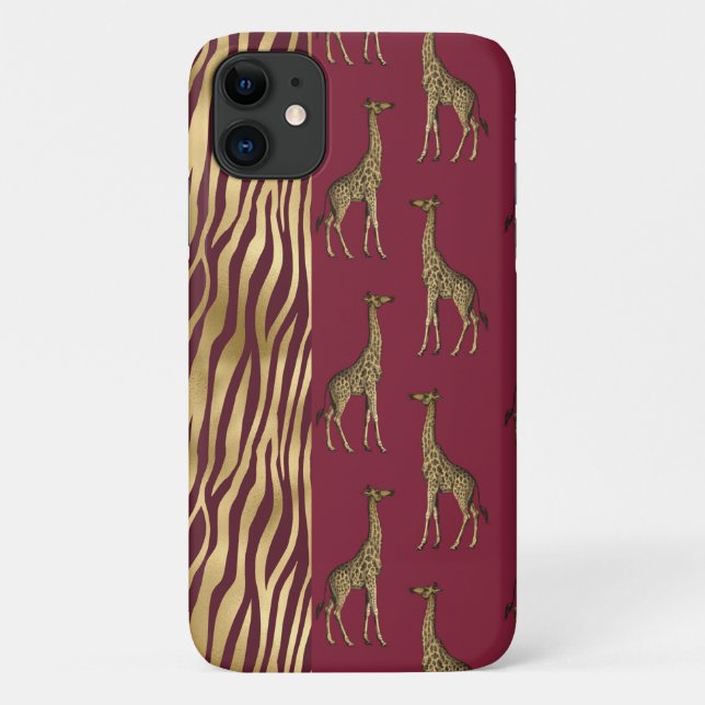 Coques Case-Mate iPhone Giraffe & Tigre Imprimer Or Bourgogne Rouge Chic (Dos)