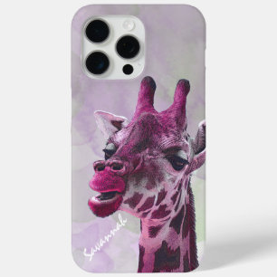 Coque iPhone 15 Pro Max Giraffe Vintage mignonne framboise rose et gris
