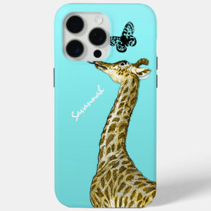 Coque Case-Mate iPhone Giraffe Vintage mignonne lick a Butterfly on Aqua