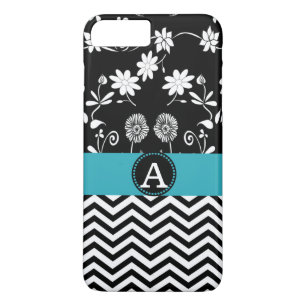 Coque Case-Mate iPhone Girl Aqua Black & White Chevron Nom du monogramme