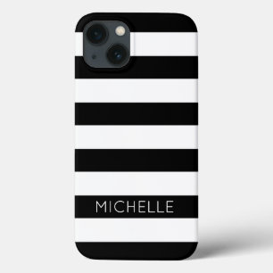 Coques Pour iPhone Girls Black White Stripes Nom personnalisé Monogra