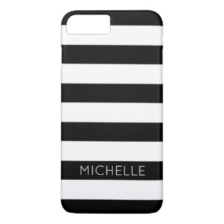 Coque iPhone 8 Plus/7 Plus Girls Black White Stripes Nom personnalisé Monogra