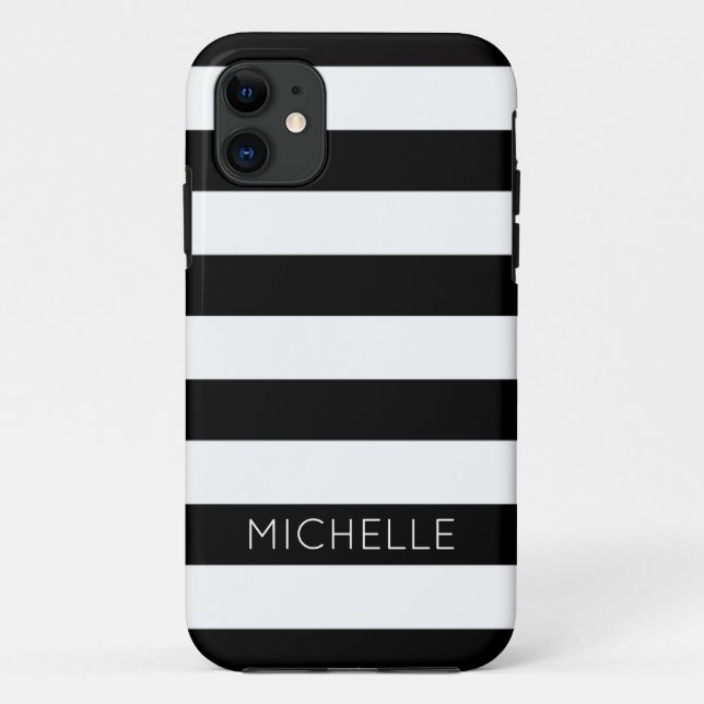 Coques Case-Mate iPhone Girls Black White Stripes Nom personnalisé Monogra (Dos)