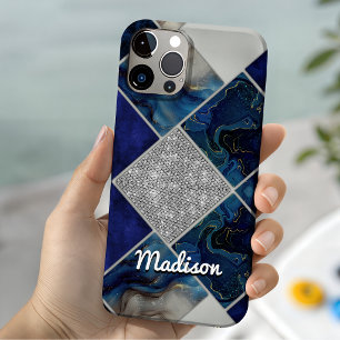Coque Case-Mate iPhone Girly chic faux Pailleté géométrique bleu argenté