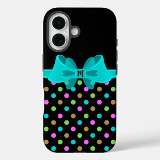 Coque Pour iPhone 16 Girly Chic Retro Polka Dots Coquette Bow Monogram