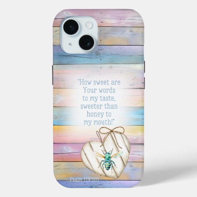 Coques Case-Mate iPhone Girly Faux Pastel Wood Heart Turquoise Bee Bible (Verso)