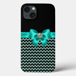 Etui iPhone 13 Girly Jeweled Turquoise Bow