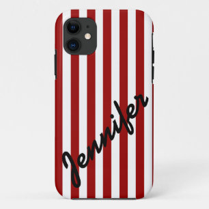Coques Pour iPhone Girly, Red Stripes avec l'Coque Name iPhone 5