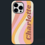 Coque Case-Mate iPhone Girly Retro Vintage Wave Nom personnalisé<br><div class="desc">Girly Retro Vintage Wave Personnalisée Nom iPhone Smart Phone Boîtes dispose d'une vague rétro dans les tons rose, orange et blanc avec votre nom personnalisé dans élégant script moderne accentué. Personnalisez en modifiant le texte dans la zone de texte fournie. Parfait pour l'anniversaire, Noël, Fête des Mères, baby showers, douches...</div>