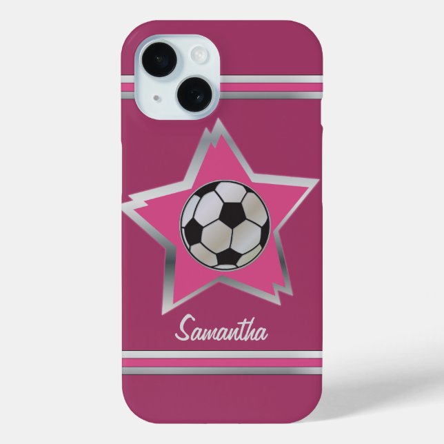 Coques Case-Mate iPhone Girly rose et Silver Effet Soccer Star (Verso)