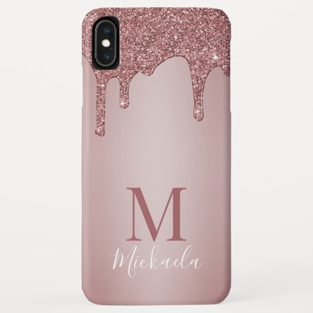 Coques Case-Mate iPhone Girly Rose Gold Sparkle Glitter Drips monogram (Dos)