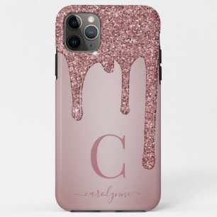 Case-Mate iPhone Case Girly Rose Gold Sparkle Glitter Drips monogram