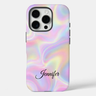 Coque iPhone 16 Pro Girly Vibrant Pastel Holographic Swirl Design     