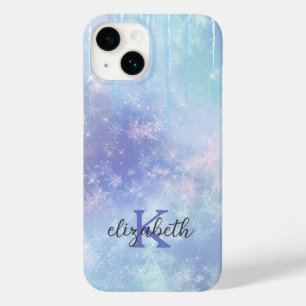 Coque Case-Mate iPhone Glaçons Monogramme Flocons de Neige Bleu Violet Te
