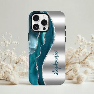 Case-Mate iPhone Case Glam Agate Géode Métallic Argent Sardonyx Nom