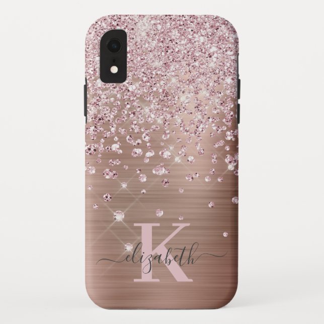 Coques Case-Mate iPhone Glam Bling Rose Gold Diamond Confetti Monogramme (Dos)
