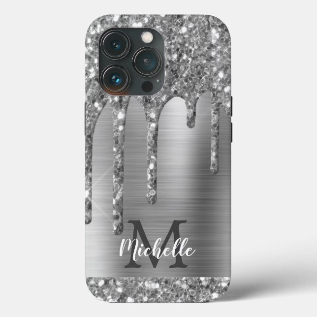 Coques Case-Mate iPhone Glam Chic Silver Parties scintillant Drives Monogr (Verso)
