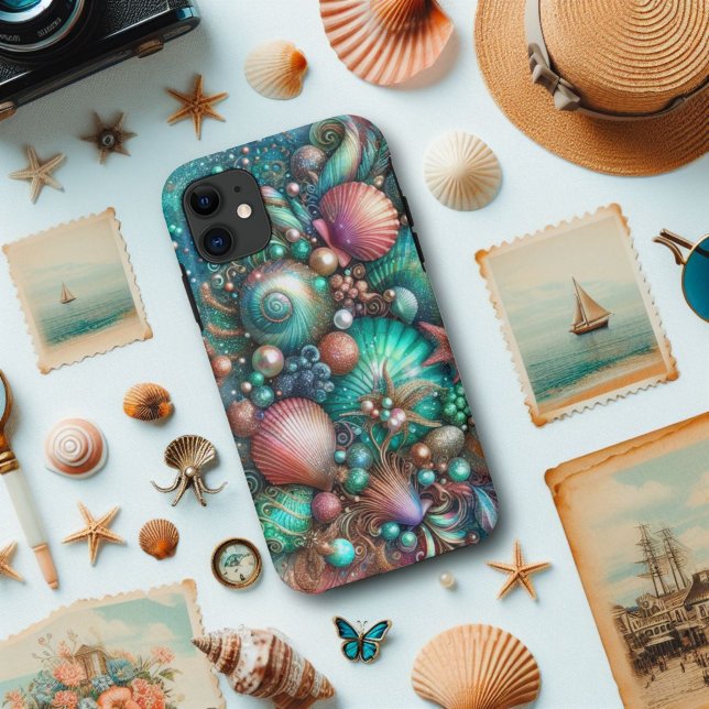 Coques Case-Mate iPhone Glam Coquillage Splendeur Menthe Corail  (Créateur téléchargé)