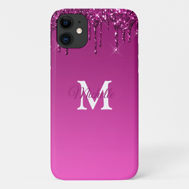 Coques Case-Mate iPhone Glam & Fuchsia Ombre Parties scintillant Monogramm (Dos)